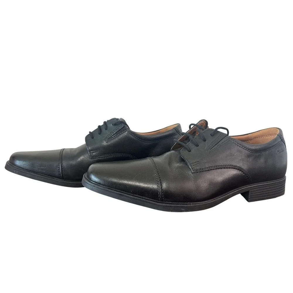 Clarks Collection Mens Black Leather Cap Toe Derby Lace Up Dress Shoes 11 M